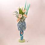 Luring Tulips With Hydrengea In Cylindrical Personlised Glass Vase