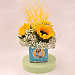 Stunning Sunflower In Square Persomlised Glass Vase