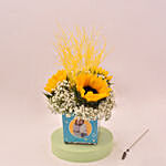 Stunning Sunflower In Square Persomlised Glass Vase