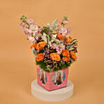 Tantalizing Mixed Flowers in Square peronalised Glass vase