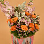 Tantalizing Mixed Flowers in Square peronalised Glass vase