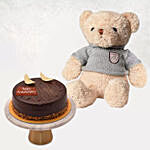 Anniversary Chocolate Cake With Teddy Bear