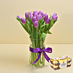Purple Tulip Arrangement With Ferrero Rocher
