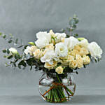 Spray Roses with White Lisianthus in Fish Bowl