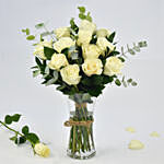 Vase Of Elegant White Roses Arrangement