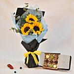 Gleaming Sunflower Bouquet With Truffle Chocolate