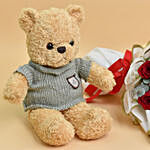 Red and Pink Roses Beauty Bouquet and Teddy
