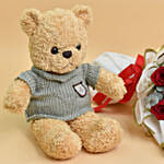 Red and Pink Roses Beauty Bouquet and Teddy