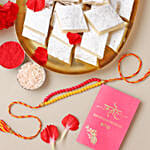 Sneh Red and Yellow Bead Rakhi with Kaju Katli