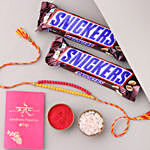 Sneh Red and Yellow Bead Rakhi with Snickers Chocolates