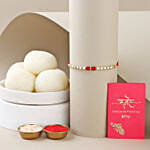 Sneh White and Red Bead Rakhi with Rasgulla