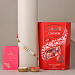 Sneh White Pearl Bead Rakhi and Lindt Lindor Chocolate Box