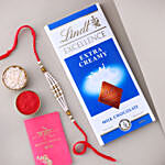 Sneh White Pearl Bead Rakhi with Lindt Extra Creamy Milk Chocolate
