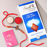 Sneh Blue Peacock Designer Rakhi with Lindt Extra Creamy Milk Chocolate