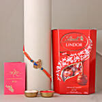 Sneh Blue Peacock Designer Rakhi with Lindt Lindor Chocolate Box