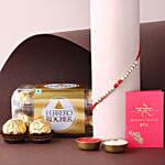 Sneh White and Red Bead Rakhi and Ferrero Rocher Combo