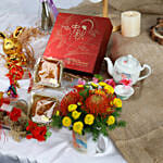 Mid Autumn Flowers in Mug with Moon Cake