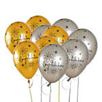 Congratulations Golden & Silver Latex Balloons 10 Pcs