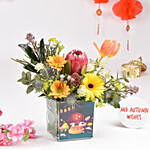 Happy Mid Autumn Festival Flowers with Moon Cakes