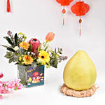 Happy Mid Autumn Festival Flowers with Pomelo