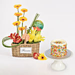 Birthday Mixed Flowers Basket with Cake
