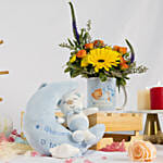 New Born Boy Flowers with Cozy Toy