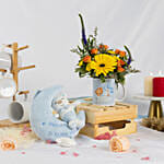 New Born Boy Flowers with Cozy Toy