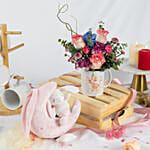 New Born Girl Flowers with Cozy Toy