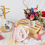 New Born Girl Flowers with Cozy Toy