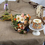 Pastel Beauty Flowers Bouquet and Cake