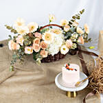Fuzzy and Beautiful Flowers Basketwith Cake Combo