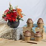 Flowers arrangment and Chocolate Cupcakes