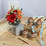 Flowers arrangment and Chocolate Cupcakes