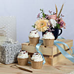 Flowers arrangment and Vanilla Cupcakes