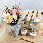 Flowers arrangment and Vanilla Cupcakes