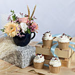 Flowers arrangment and Vanilla Cupcakes
