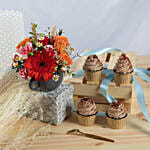 Flowers arrangment with Chocolate Cupcakes