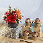 Flowers arrangment with Chocolate Cupcakes