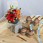 Flowers arrangment with Chocolate Cupcakes