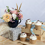 Flowers arrangment with Vanilla Cupcakes