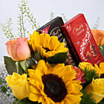 Sunflowers Glory with Chocolates & Cake
