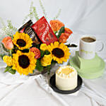 Sunflowers Glory with Chocolates & Cake