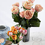 Timeless Garden Roses with Tulips