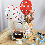 Anniversary Flowers Grace Bundle with Chocolate Cake and Balloons