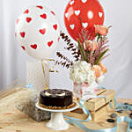 Anniversary Flowers Grace Bundle with Chocolate Cake and Balloons