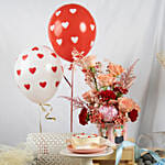 Anniversary Love Flowers with Cake and Balloons