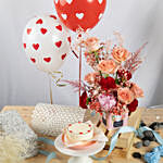 Anniversary Love Flower with Cake and Balloons