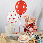 Anniversary Love Flower with Cake and Balloons