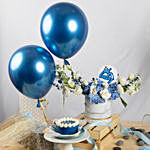 Baby Boy Celebration Flowers Box with Balloons and cake