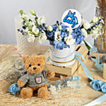 Baby Boy Celebration Flowers Box with Teddy